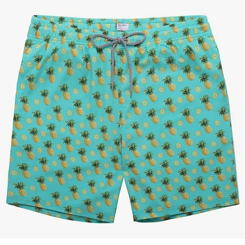Biwisy Pineapple Print Swim Trunks Quick Dry Swim Shorts With Mesh Lining SZ 2XL